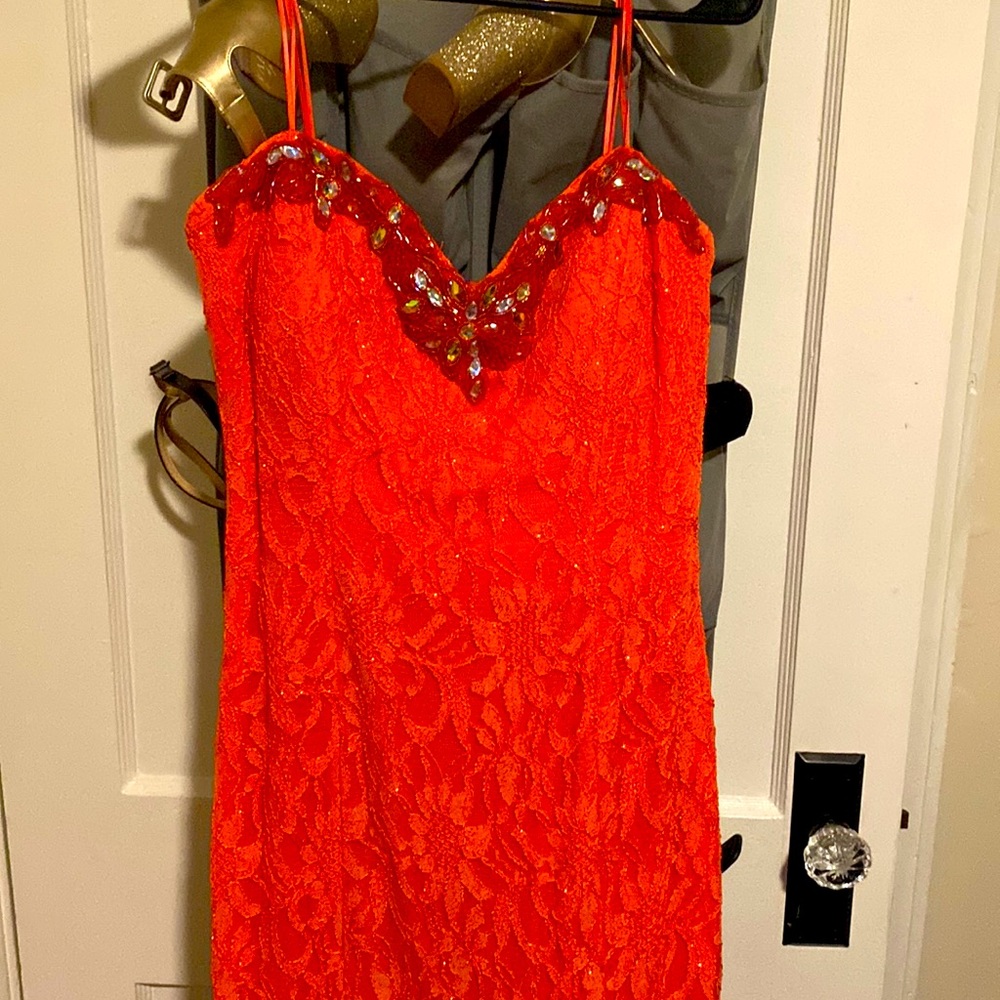 Beautiful mermaid, vibrant, strapless, prom gown